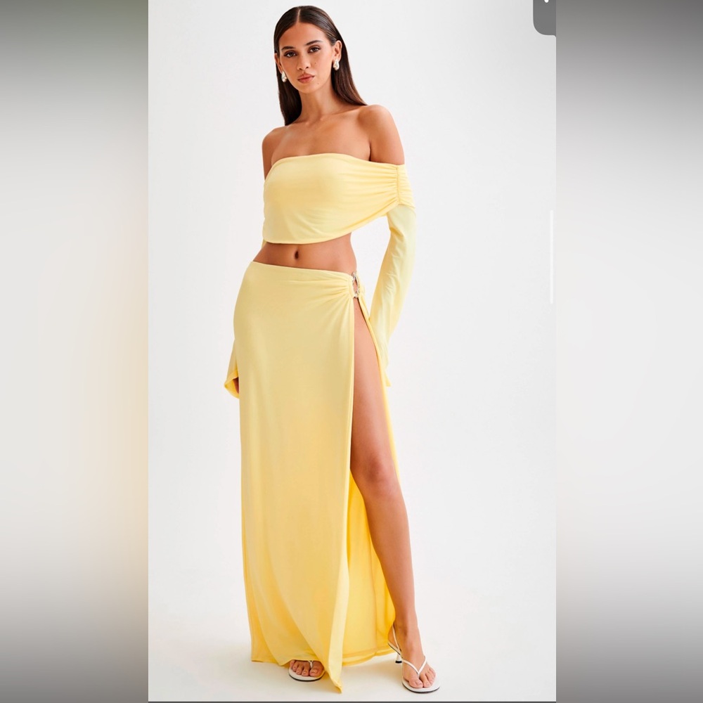 Camryn Slinky Off Shoulder Crop Top & Suri Slinky Maxi Skirt With Hardware